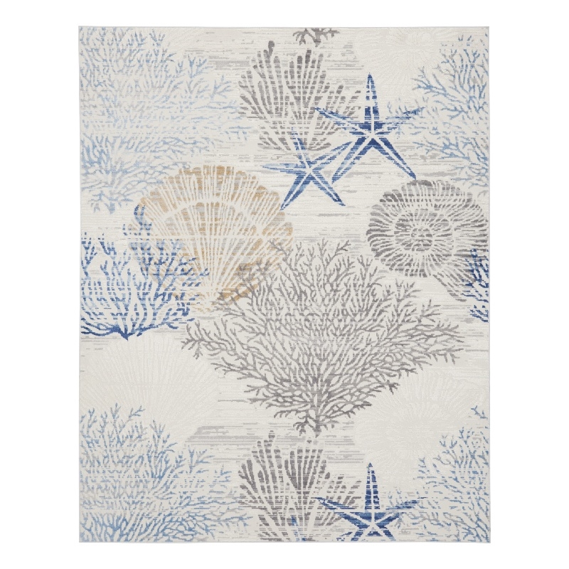 Nourison Pompeii 8' x 10' Ivory Gray Blue Fabric Nautical & Beach Area Rug