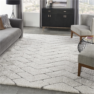 Nourison Luxurious Shag 7'10&quot x 9'10&quot Ivory/Grey Modern Indoor Rug