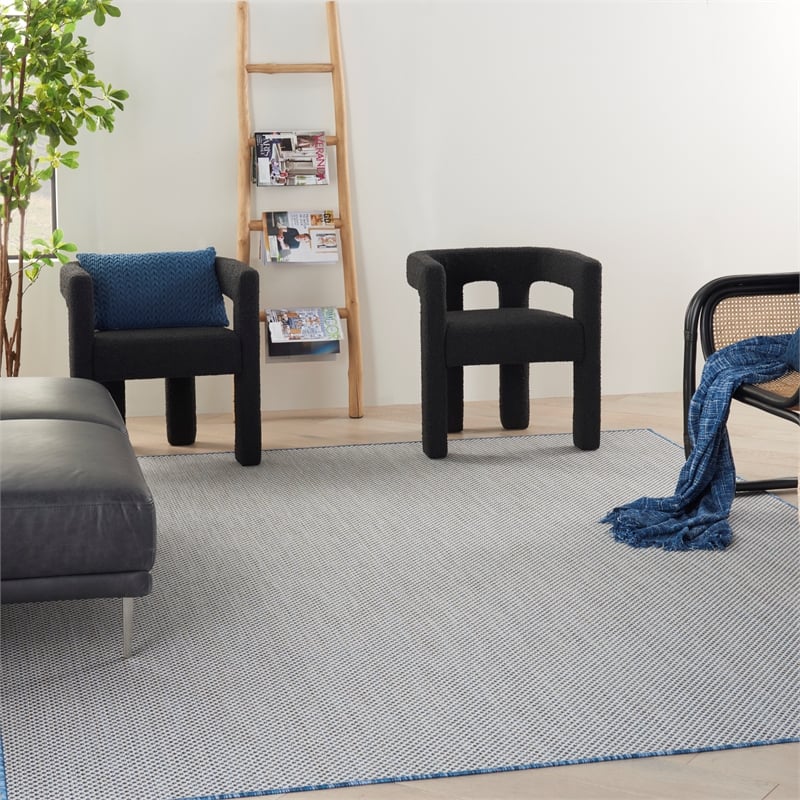 Nourison Courtyard 10' x 14' Ivory Blue Fabric Modern Area Rug (10' x 14')