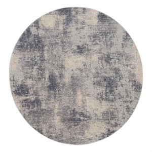 Nourison Rustic Textures 63&quot Round Fabric Indoor Rug in Blue/Ivory Painterly