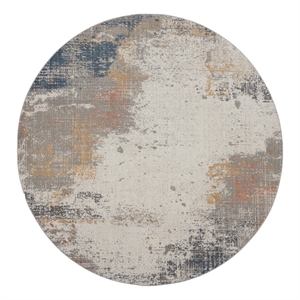Nourison Rustic Textures 63&quot Round Fabric Indoor Rug in Gray/Blue Painterly