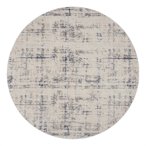 Nourison Rustic Textures 63&quot Round Fabric Indoor Rug in Ivory Blue Painterly