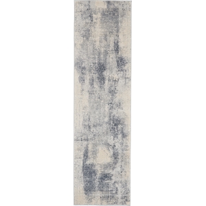 Nourison Rustic Textures 26&quot x 90&quot Fabric Indoor Rug in Blue/Ivory Painterly