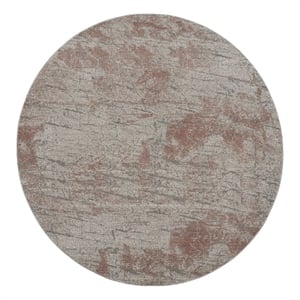 Nourison Rustic Textures 63&quot Round Fabric Indoor Rug in Gray/Rust Painterly