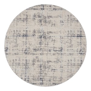 Nourison Rustic Textures 94&quot Round Fabric Indoor Rug in Ivory Blue Painterly