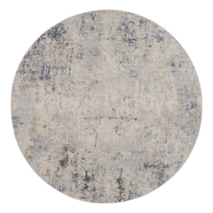Nourison Rustic Textures 94&quot Round Fabric Indoor Rug in Ivory Blue Painterly
