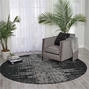 Nourison Twilight 96&quot Round Wool Indoor Rug in Flint Charcoal Finish