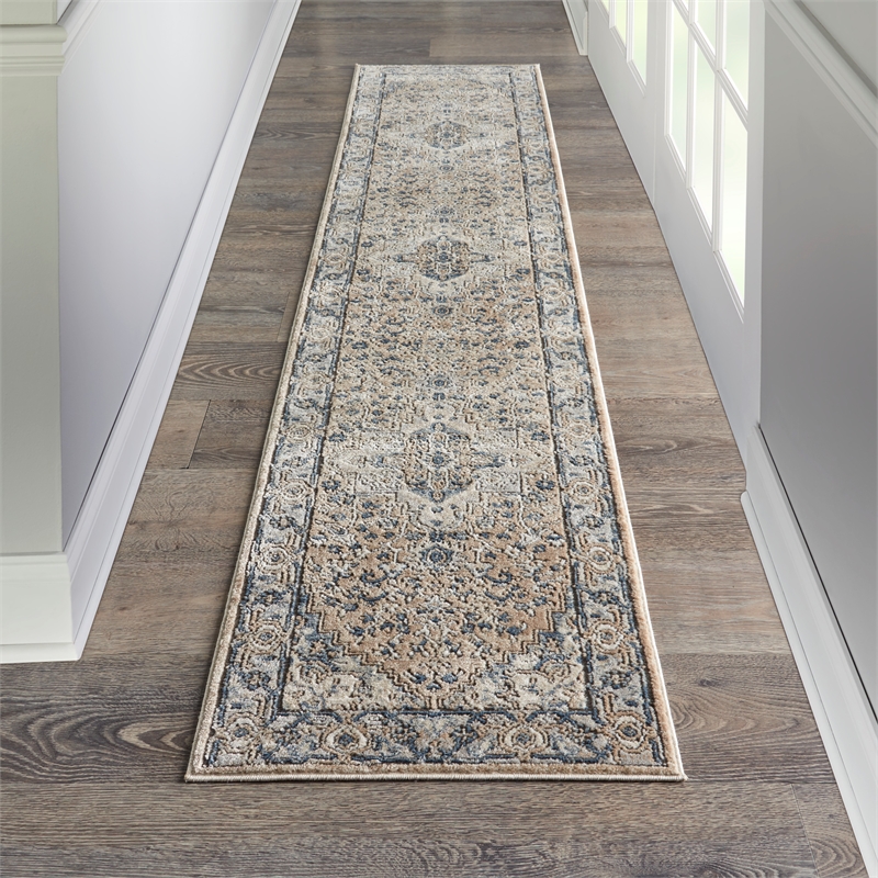 Nourison Concerto 12' Runner Beige Gray Fabric Farmhouse Area Rug (12' Runner)