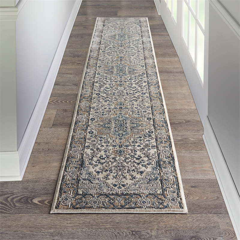 Nourison Concerto 12' Runner Ivory Gray Fabric Farmhouse Area Rug (12' Runner)
