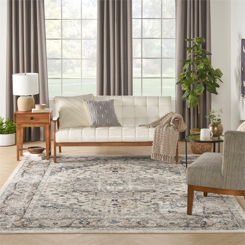 Nourison Concerto 7' x 10' Ivory Gray Fabric Farmhouse Area Rug (7' x 10')