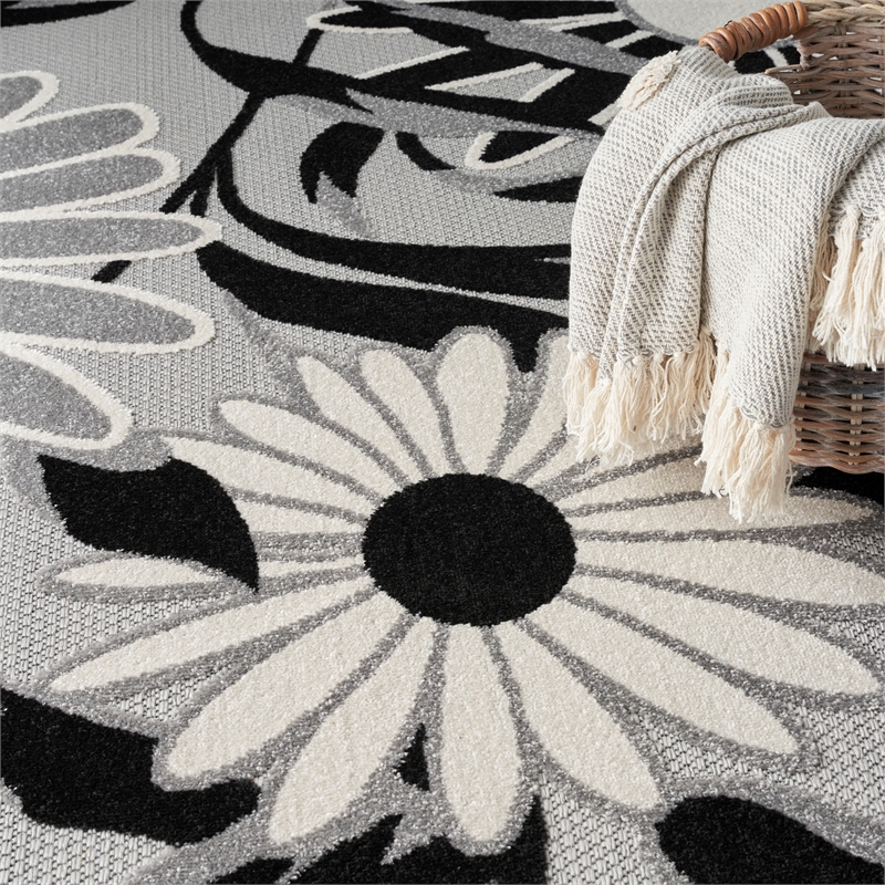 Nourison Aloha 9' x 12' Black White Fabric Contemporary Area Rug (9' x 12')