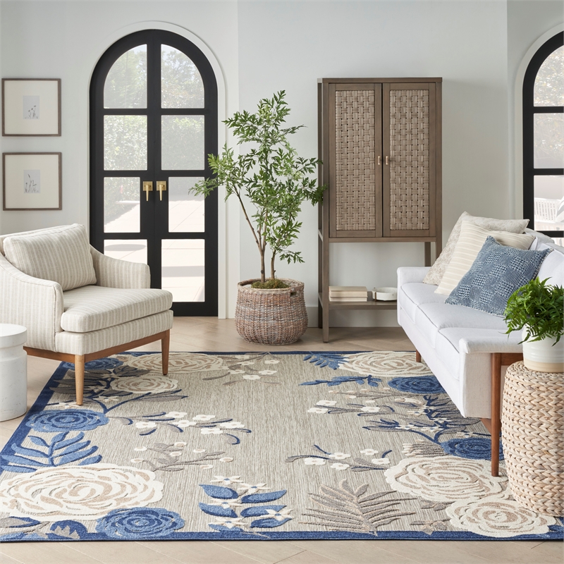 Nourison Aloha 6' x 9' Blue Gray Fabric Contemporary Area Rug (6' x 9')