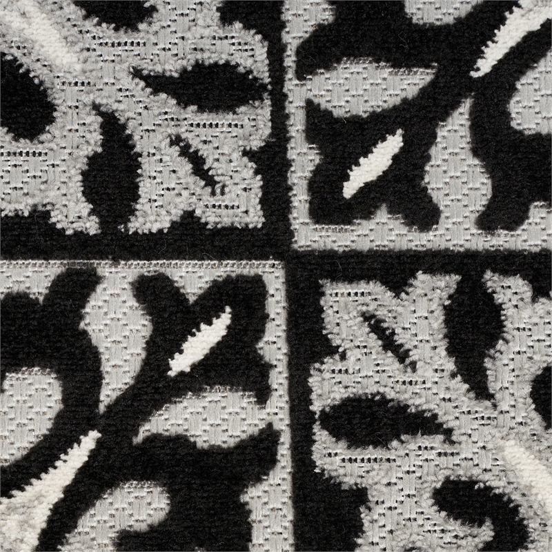 nourison aloha  84x120&quot modern fabric rug in black white finish