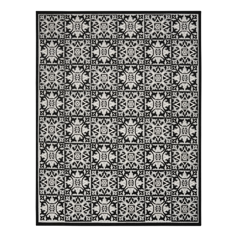 Nourison Aloha  84x120&quot Modern Fabric Rug in Black White Finish