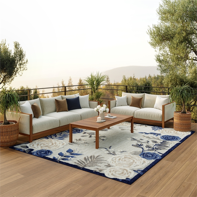 Nourison Aloha 7' x 10' Blue Gray Fabric Contemporary Area Rug (7' x 10')