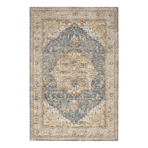 Nourison Petra 94x124&quot Fabric Indoor Rug in Ivory Blue Vintage