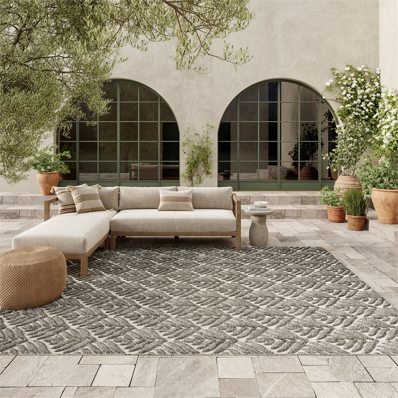 nourison aloha 9' x 12' charcoal fabric tropical area rug (9' x 12')