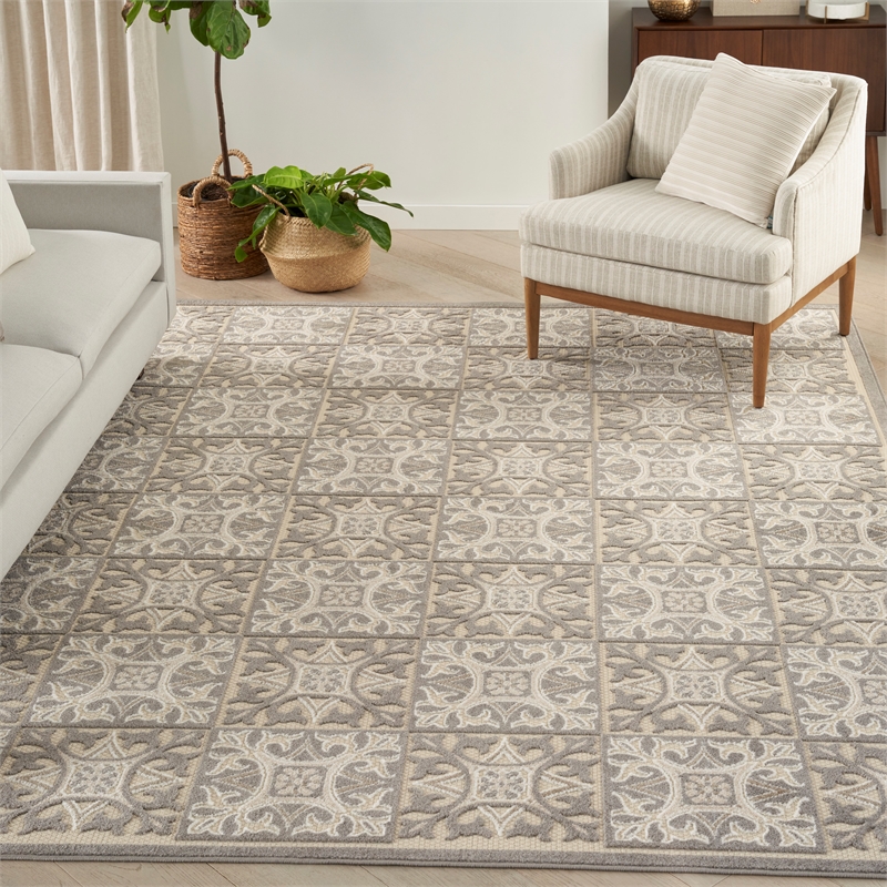 nourison aloha 108x144&quot modern fabric rug in ivory/gray finish