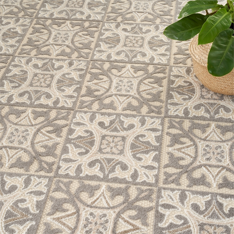 nourison aloha 108x144&quot modern fabric rug in ivory/gray finish