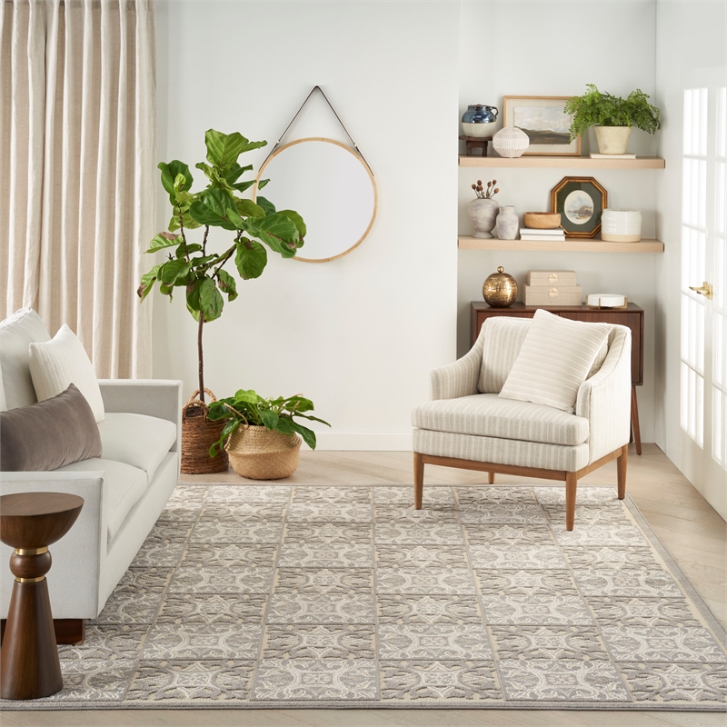 nourison aloha 108x144&quot modern fabric rug in ivory/gray finish