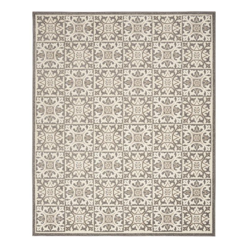 Nourison Aloha 108x144&quot Modern Fabric Rug in Ivory/Gray Finish