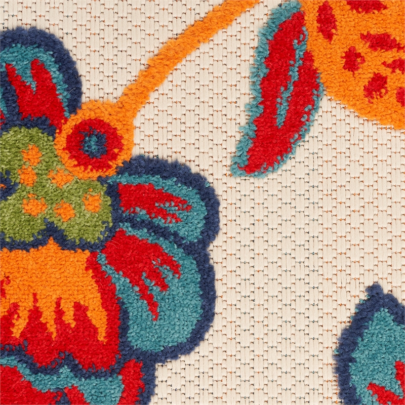 nourison aloha 108x144&quot farmhouse fabric outdoor rug in multi-color