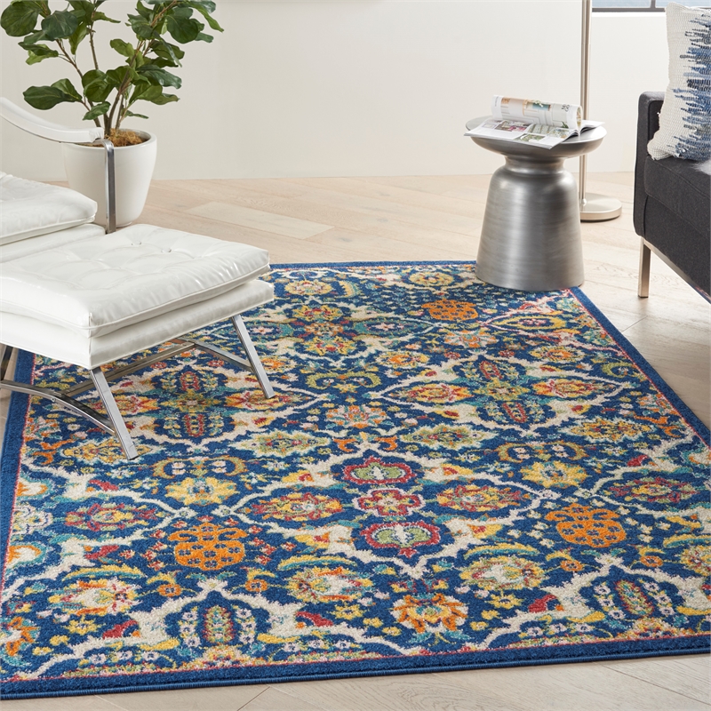 Nourison Allur 3' x 5' Navy Multicolor Fabric Bohemian Area Rug (3' x 5')
