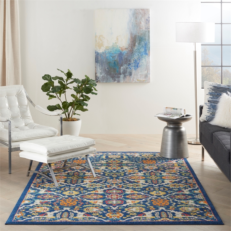 Nourison Allur 3' x 5' Navy Multicolor Fabric Bohemian Area Rug (3' x 5')