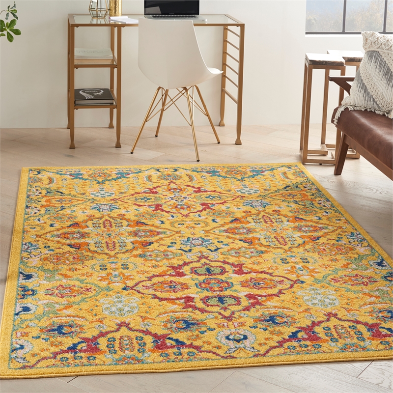 Nourison Allur 3' x 5' Yellow Multicolor Fabric Bohemian Area Rug (3' x 5')