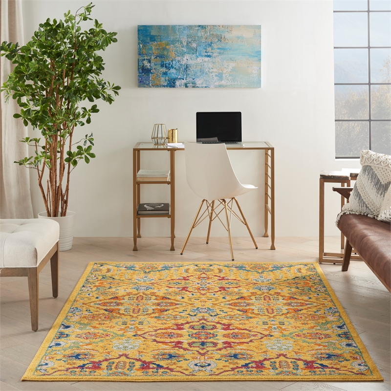 Nourison Allur 3' x 5' Yellow Multicolor Fabric Bohemian Area Rug (3' x 5')