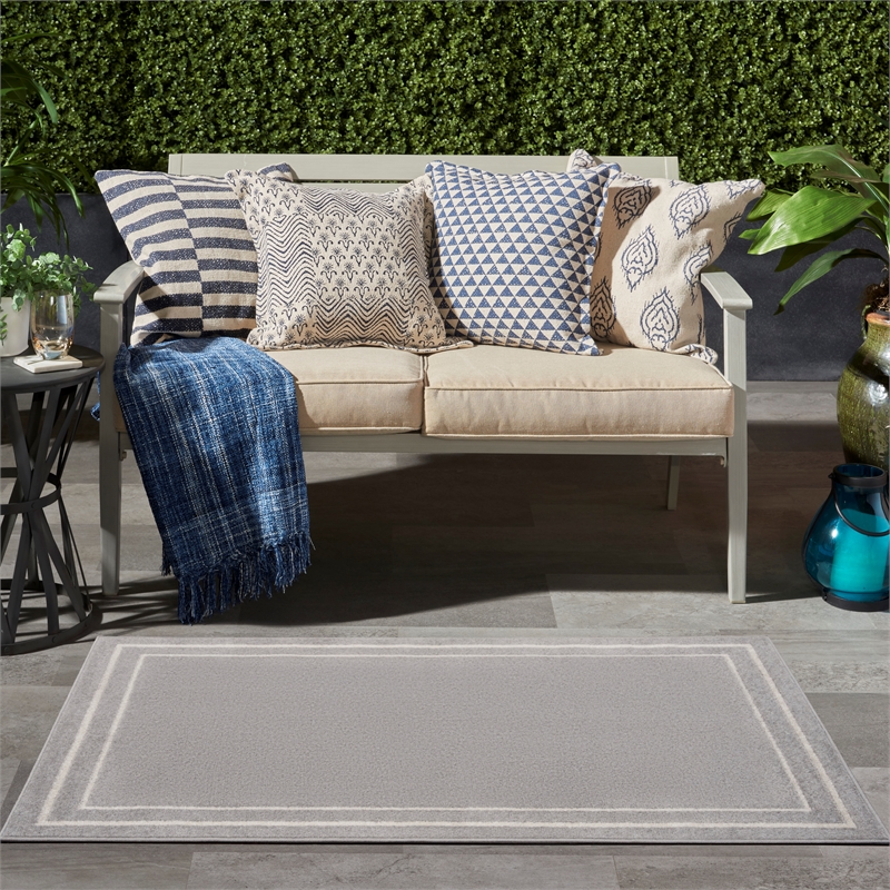 Nourison Essentials 2' x 4' Grey/Ivory Contemporary Indoor/Outdoor Rug
