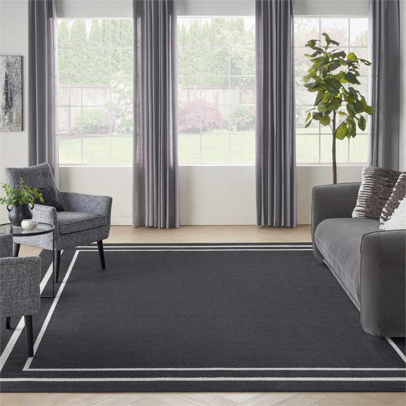 Nourison Essentials 10' x 14' Black Ivory Contemporary Indoor/Outdoor Rug