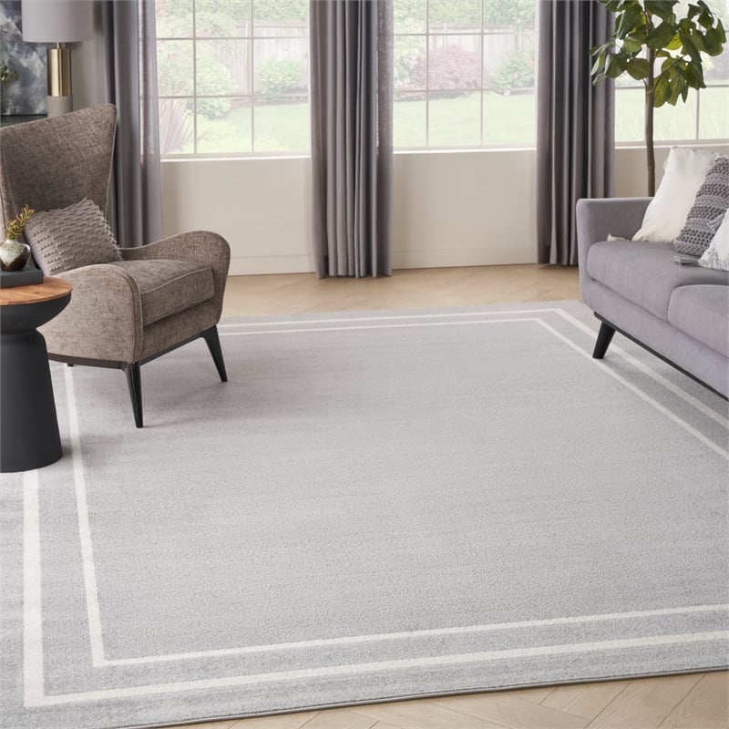 Nourison Essentials 10' x 14' Grey/Ivory Contemporary Indoor/Outdoor Rug