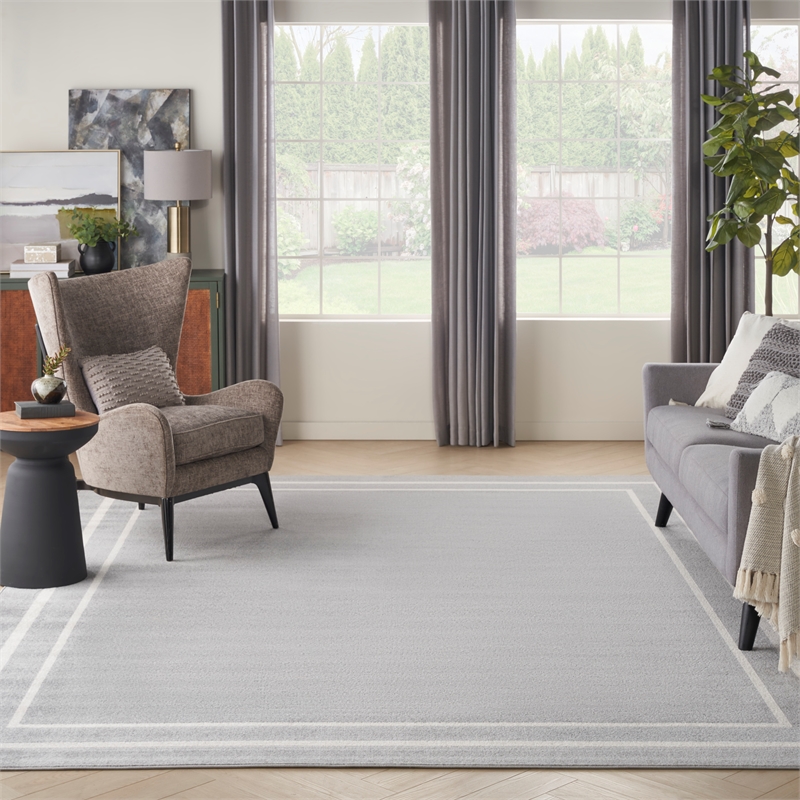 Nourison Essentials 10' x 14' Grey/Ivory Contemporary Indoor/Outdoor Rug
