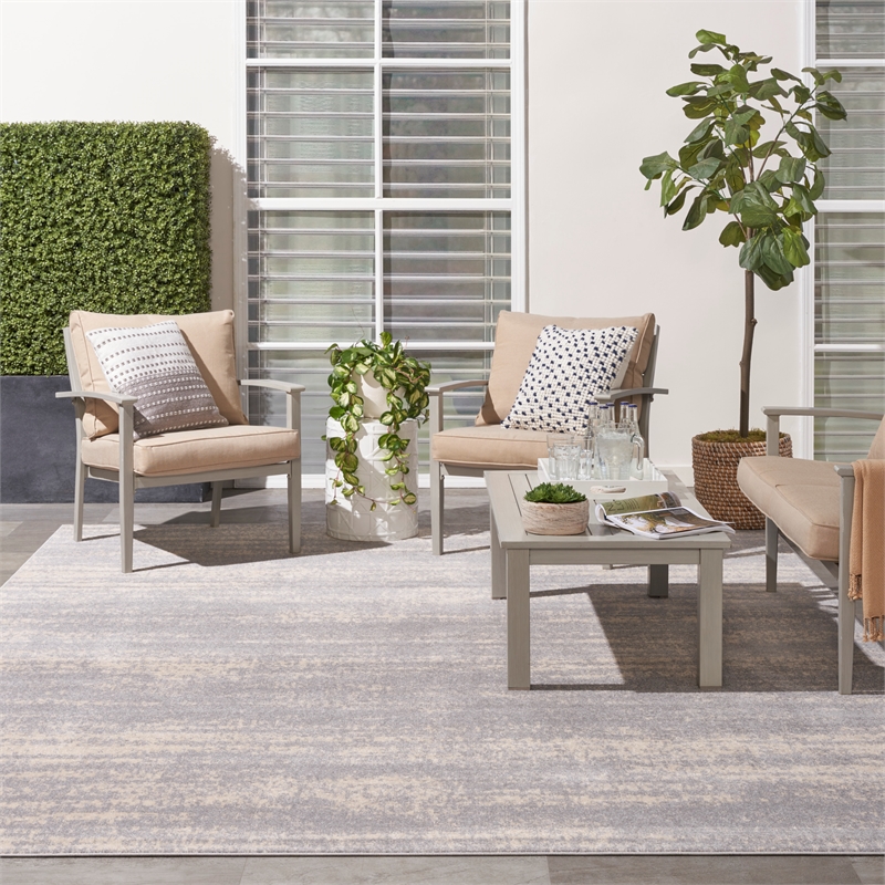 Nourison Essentials 10' x 14' Grey/Beige Modern Indoor/Outdoor Rug