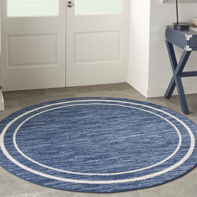 Nourison Essentials 6' x round Navy/Ivory Contemporary Indoor/Outdoor Rug