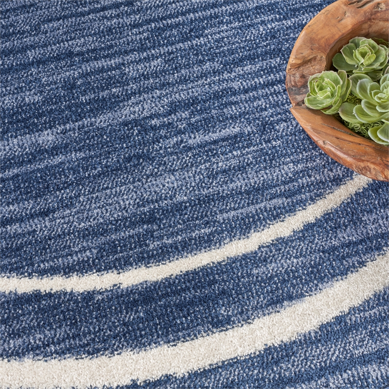 Nourison Essentials 6' x round Navy/Ivory Contemporary Indoor/Outdoor Rug