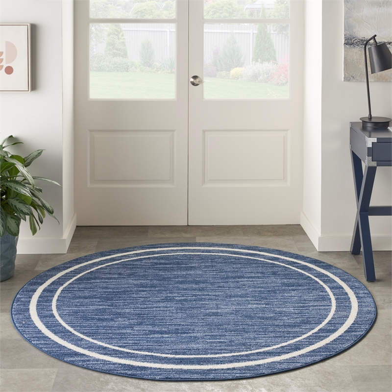Nourison Essentials 6' x round Navy/Ivory Contemporary Indoor/Outdoor Rug