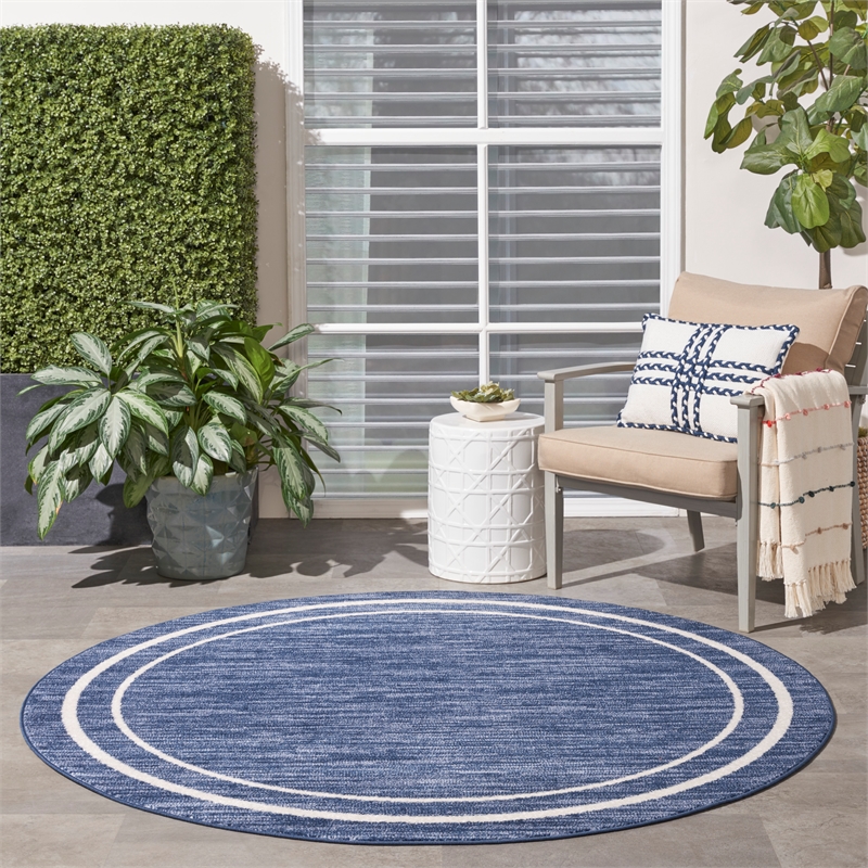 Nourison Essentials 6' x round Navy/Ivory Contemporary Indoor/Outdoor Rug