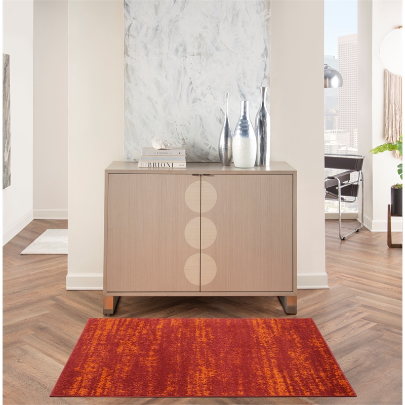 Nourison Essentials 2' x 4' Red Modern Indoor/Outdoor Rug