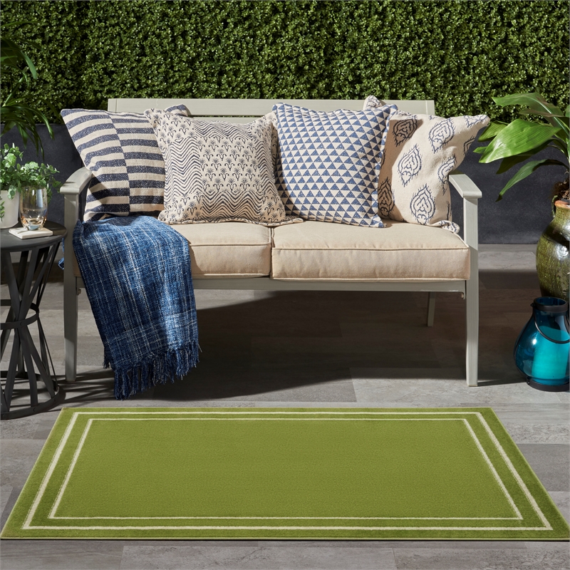 Nourison Essentials 2' x 4' Green Ivory Contemporary Indoor/Outdoor Rug