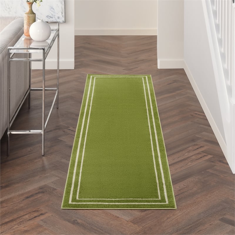 Nourison Essentials 2' x 6' Green Ivory Contemporary Indoor/Outdoor Rug