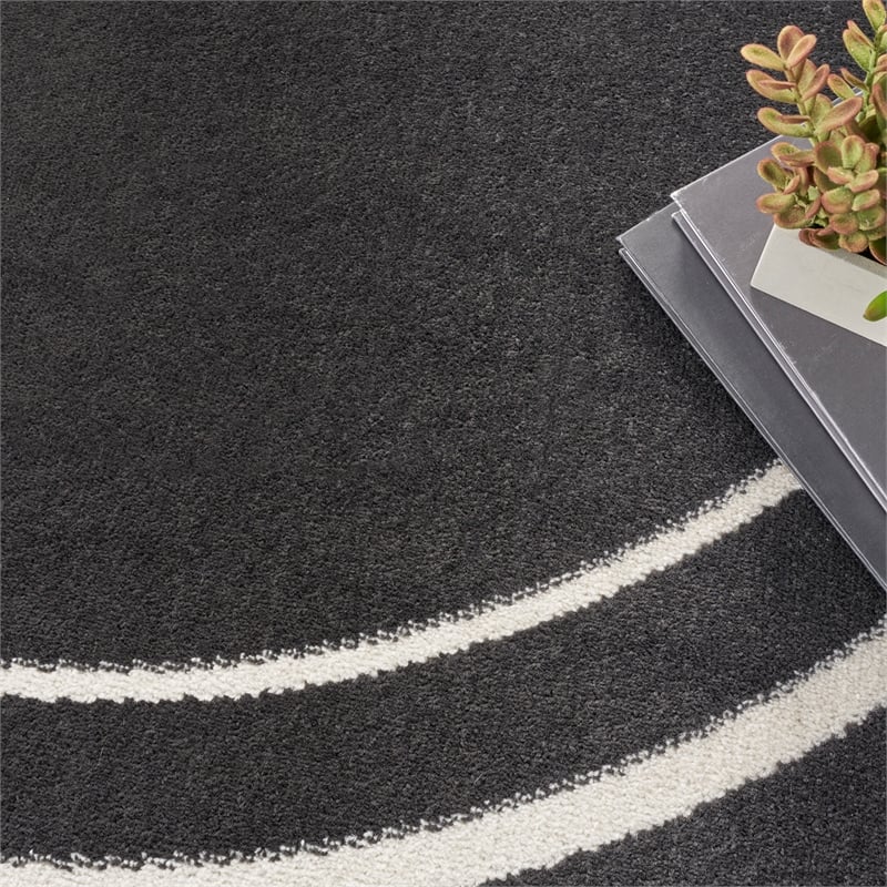 Nourison Essentials 4' x round Black Ivory Contemporary Indoor/Outdoor Rug