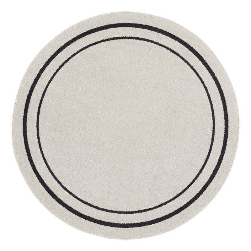 Nourison Essentials 4' x round Ivory/Black Contemporary Indoor/Outdoor Rug