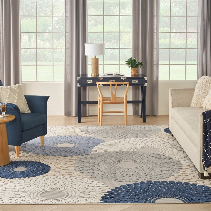 Nourison Aloha 9' x 12' Blue/Grey Modern Indoor/Outdoor Rug