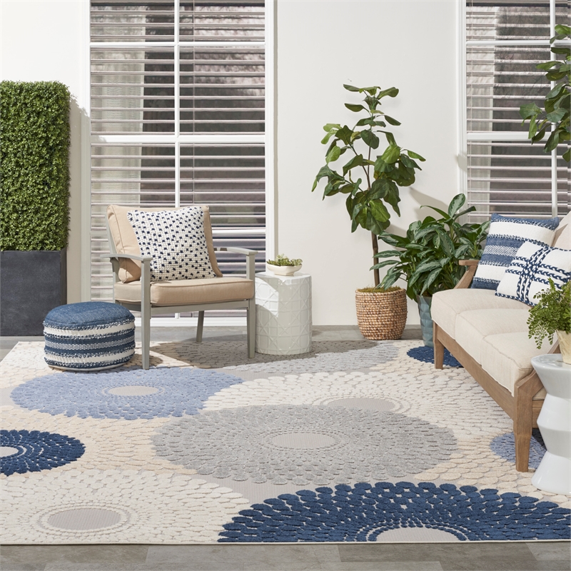 Nourison Aloha 9' x 12' Blue/Grey Modern Indoor/Outdoor Rug