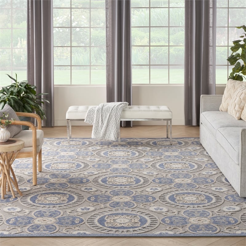 Nourison Aloha 9' x 12' Blue/Grey Tropical Indoor/Outdoor Rug