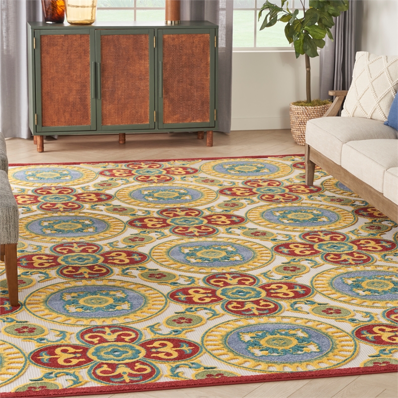 Nourison Aloha 9' x 12' Red/Multi Tropical Indoor/Outdoor Rug