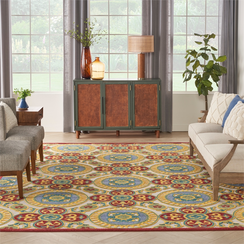 Nourison Aloha 9' x 12' Red/Multi Tropical Indoor/Outdoor Rug