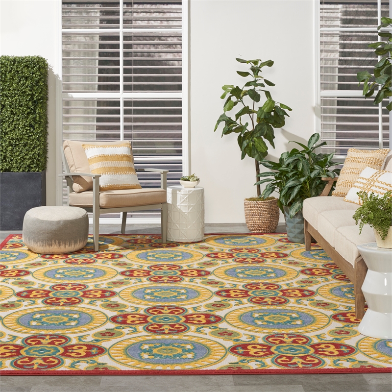 Nourison Aloha 9' x 12' Red/Multi Tropical Indoor/Outdoor Rug
